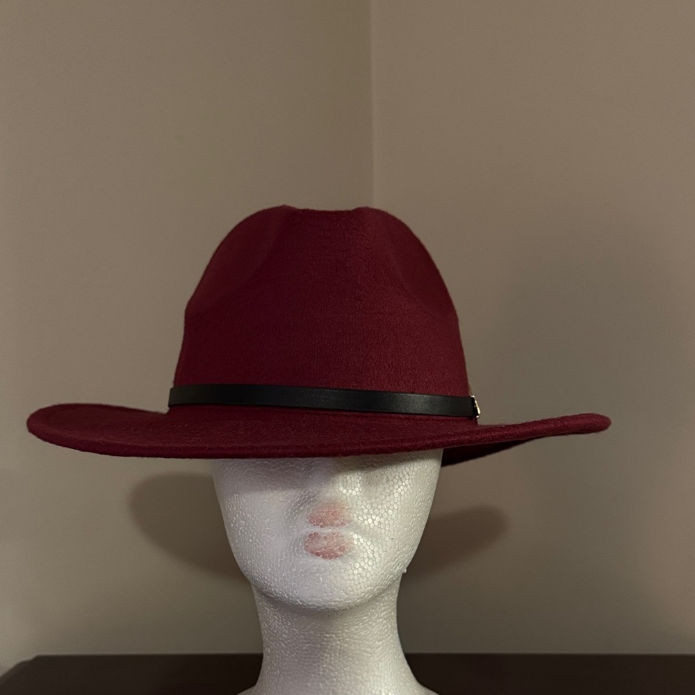 Fedora Hat Burgundy Red with Black Strap - Adjustable